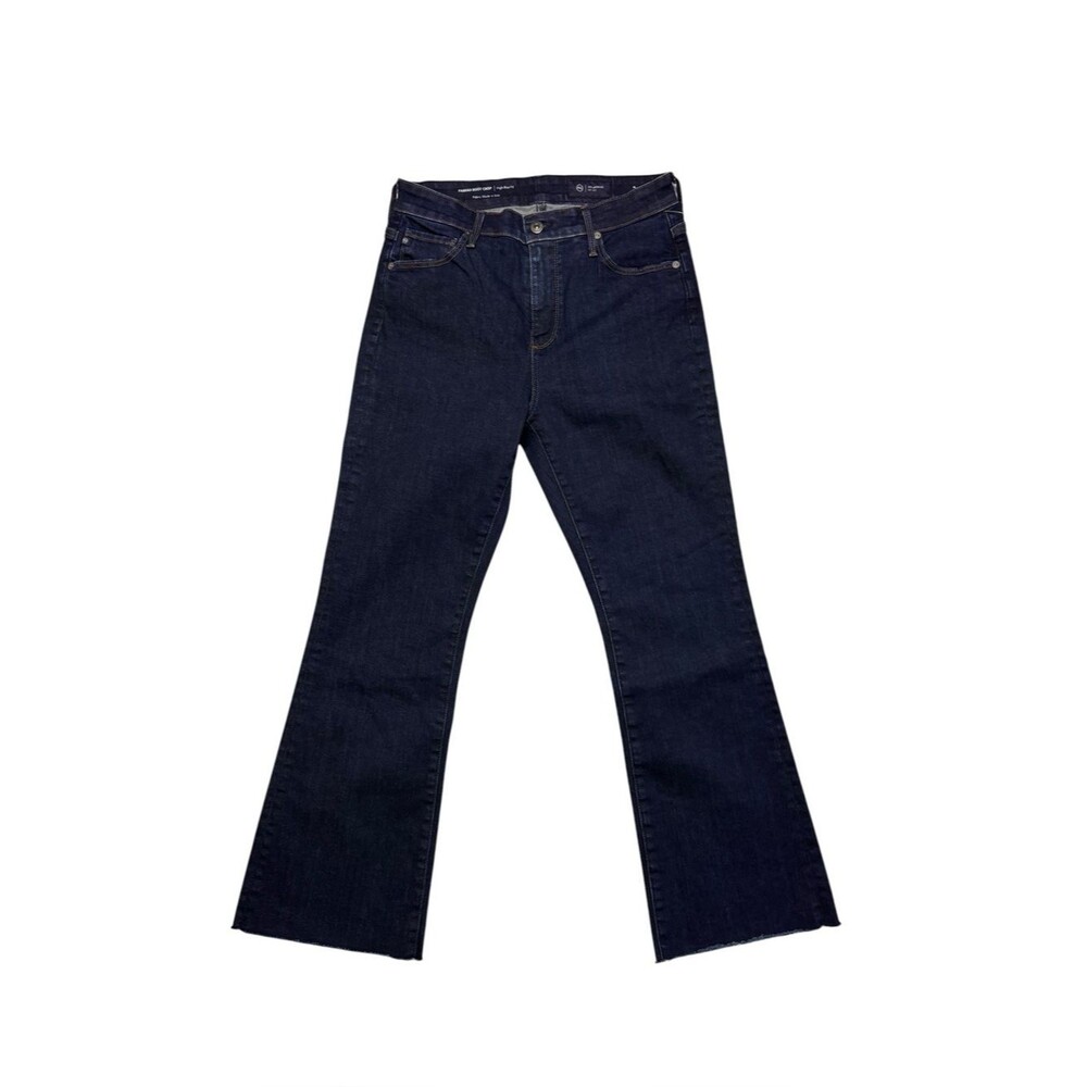 AG Farrah Boot Crop Jeans Women’s High Rise Raw Hem Flare Blue Size 28
